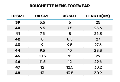 2026 Rouchette Mens Footwear 0 Tabla de Tallas